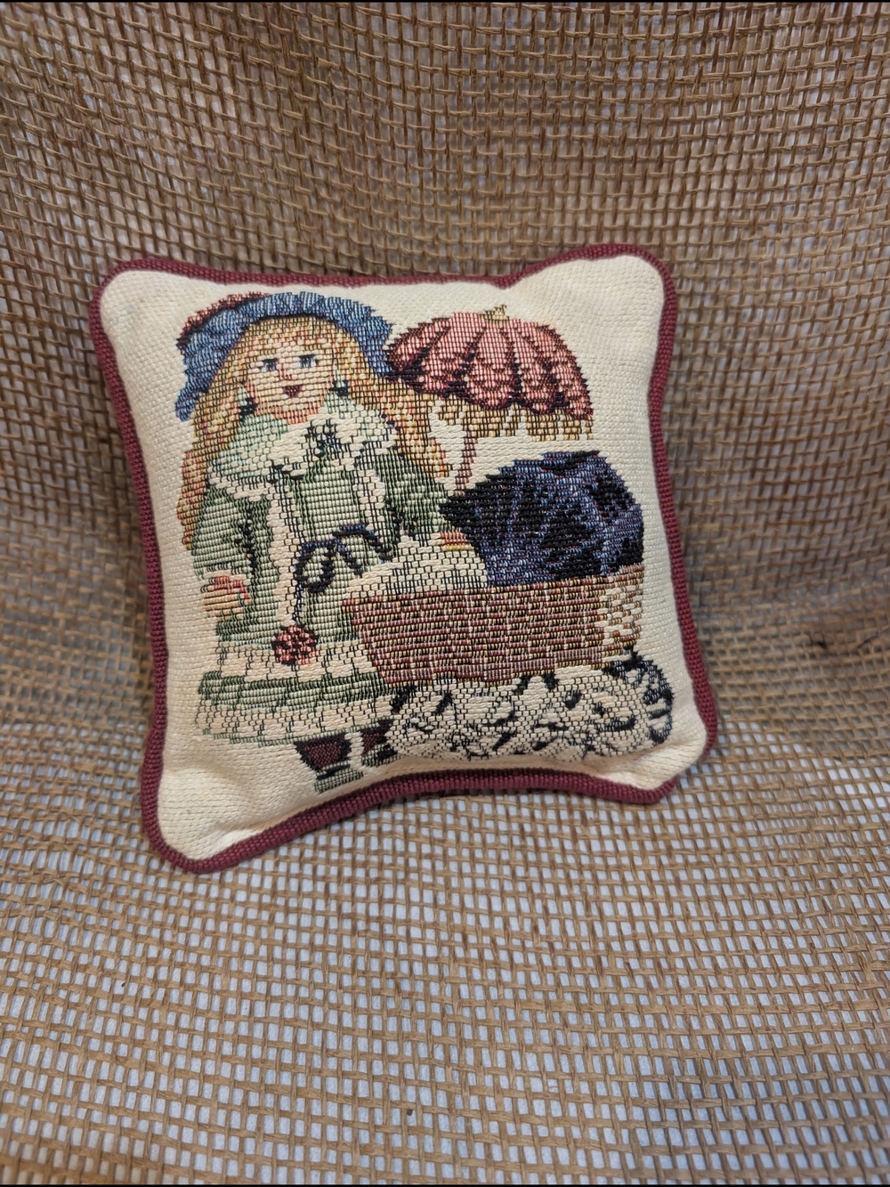 Vintage Dakotah Porcelain Doll Pillow, 6" Square